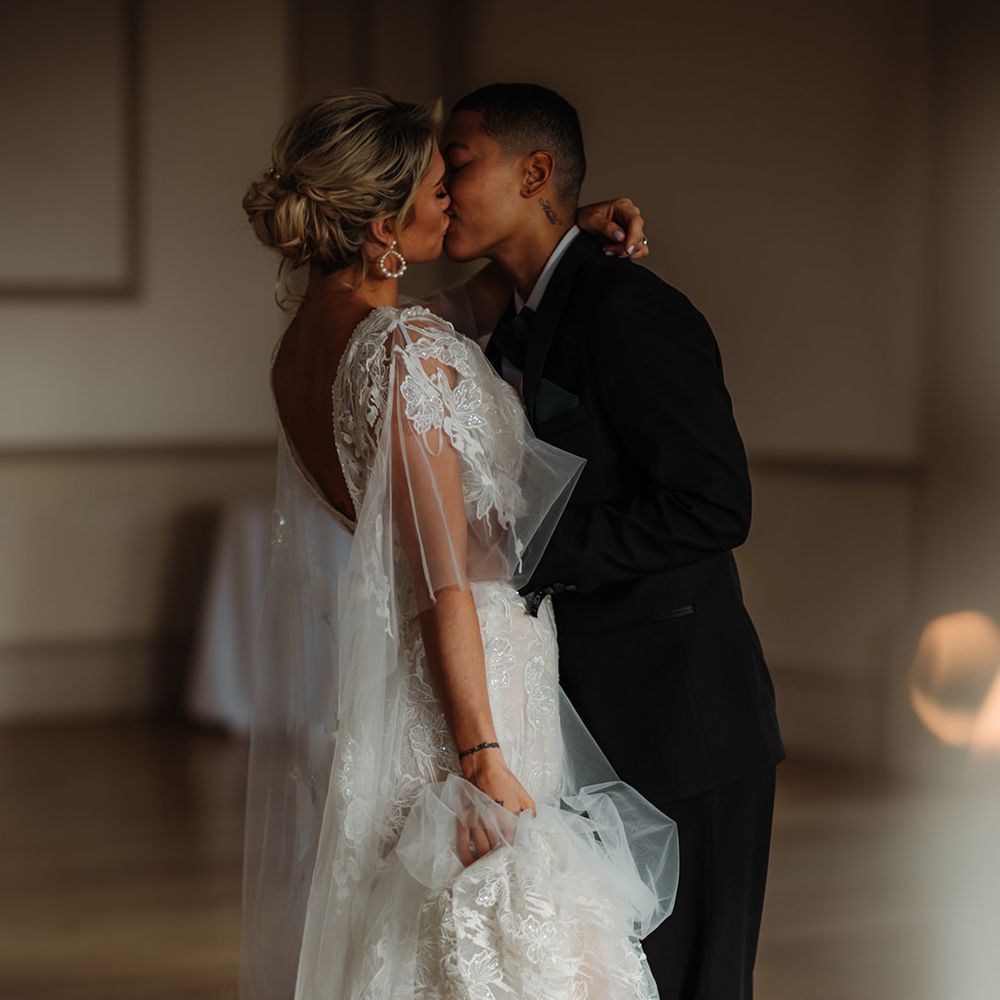 Luxury black tie wedding with lace applique wedding dress 