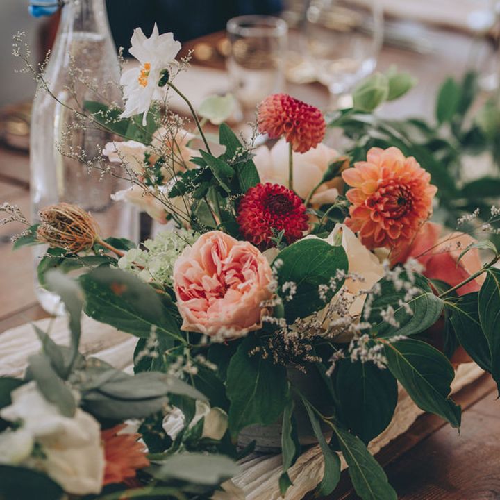 Pink and red flower table centrepieces 