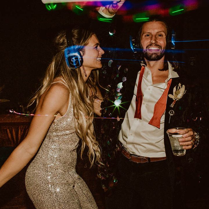 Bride & groom dance during silent disco wedding