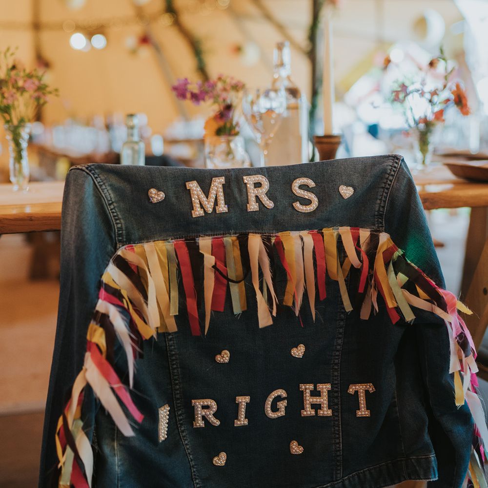 Personalised denim jacket with colourful fabric 