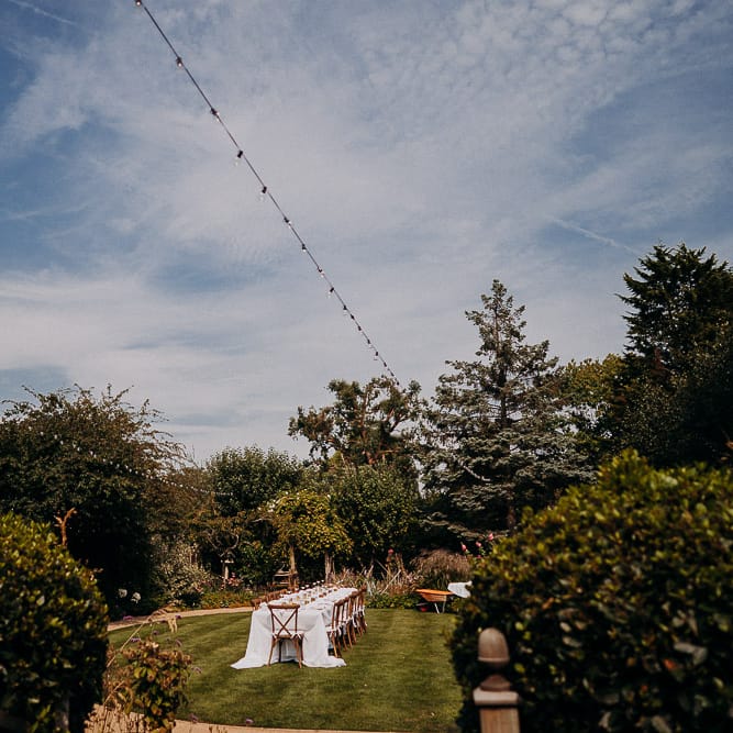 Tablescape ready for an intimate garden wedding reception 