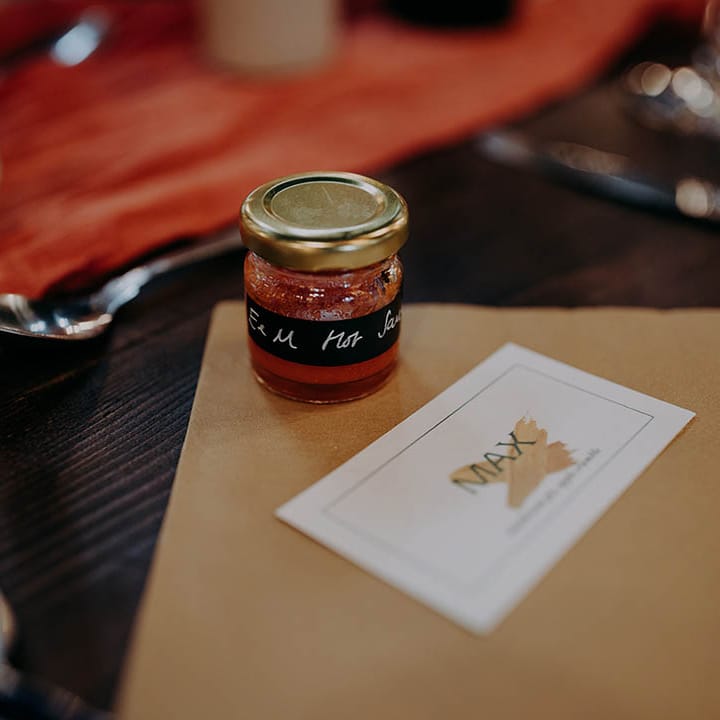 Homemade hot sauce favours for wedding day