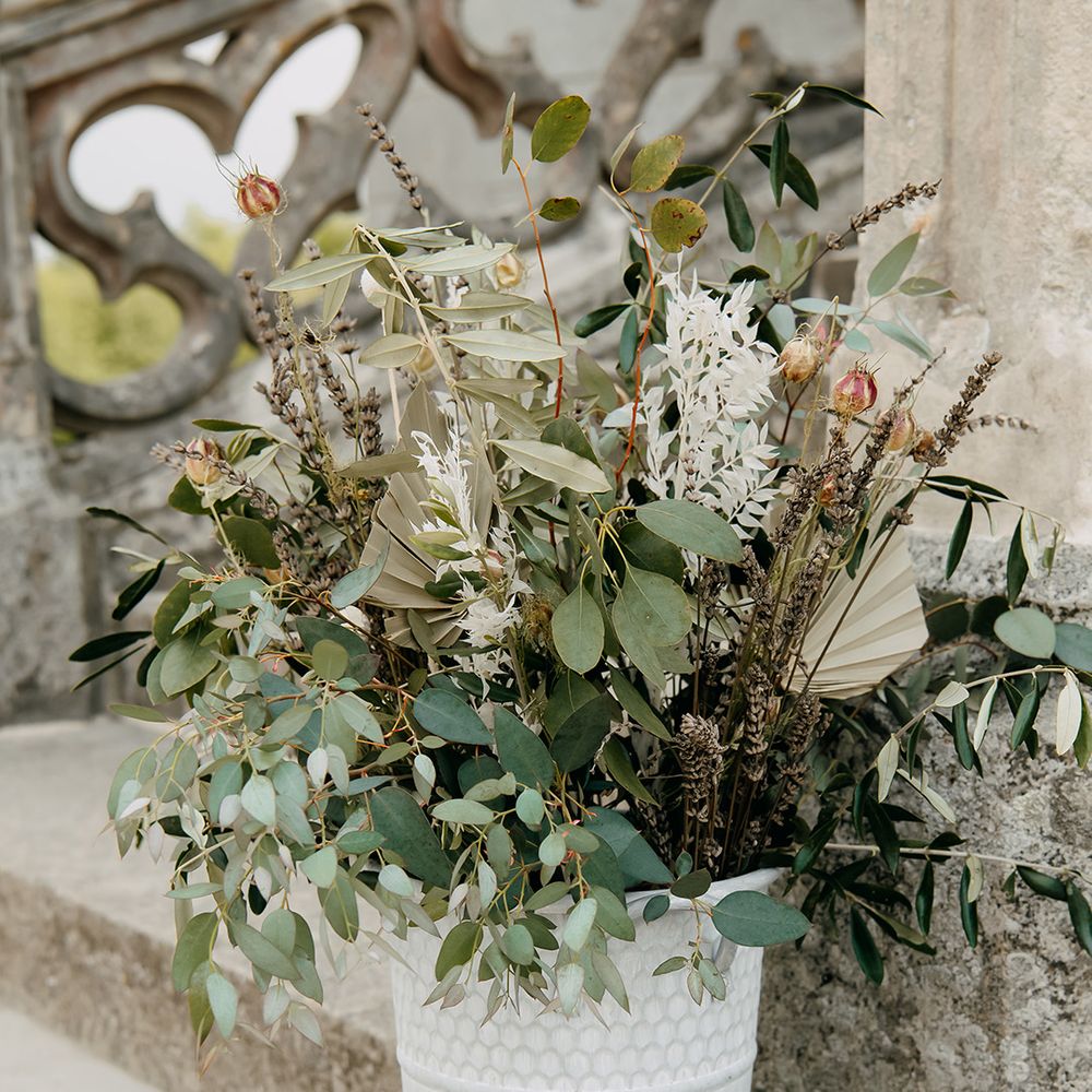 Traditional green foliage and fauna for classic wedding 