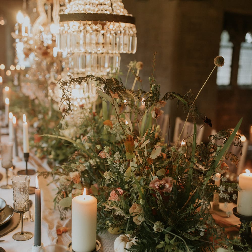 Wild wedding flower centrepieces 