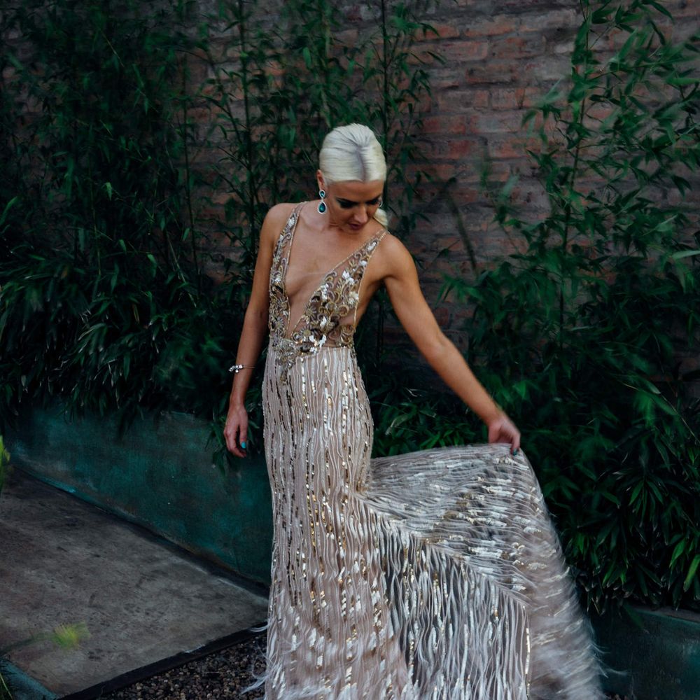 White and gold wedding dress for bride