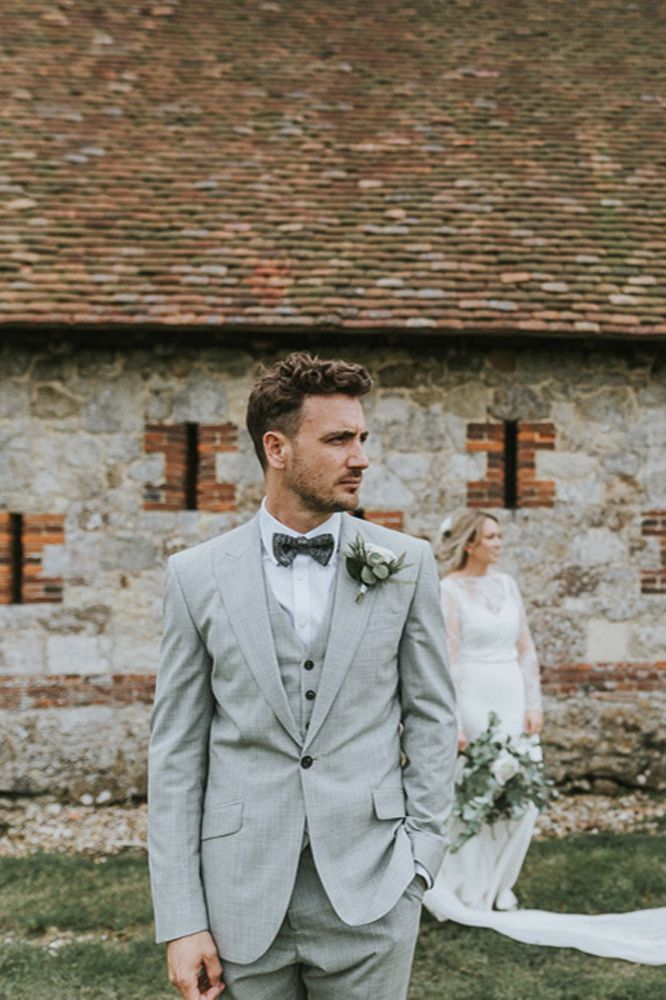 Bow Tie Grey Wedding Suits For Groom And Groomsmen Save Big On