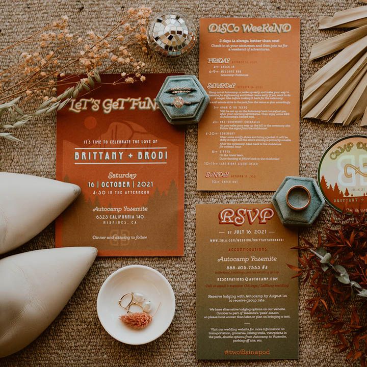 Orange and brown wedding stationery 