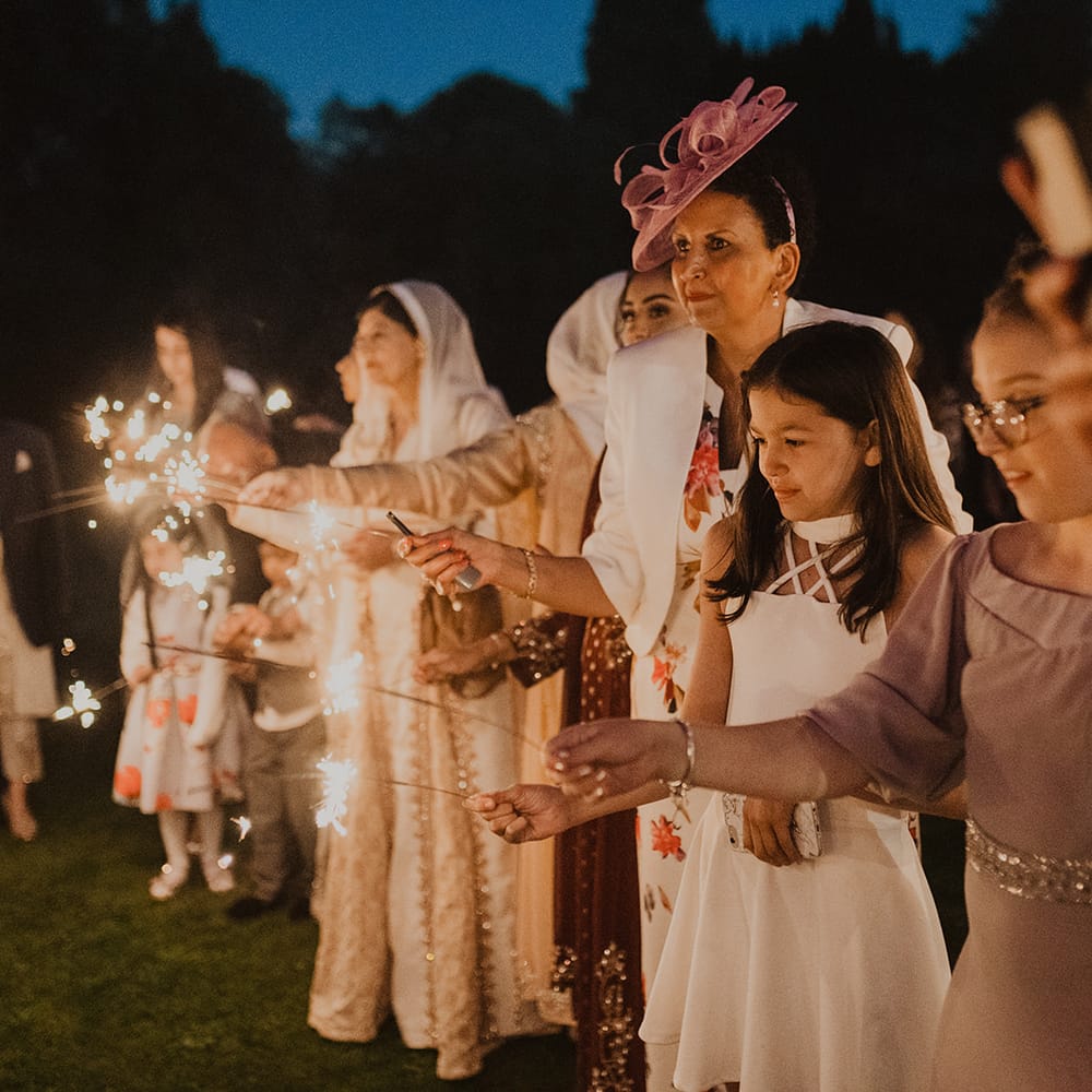 Sparkler moment at Thicket Priory wedding 