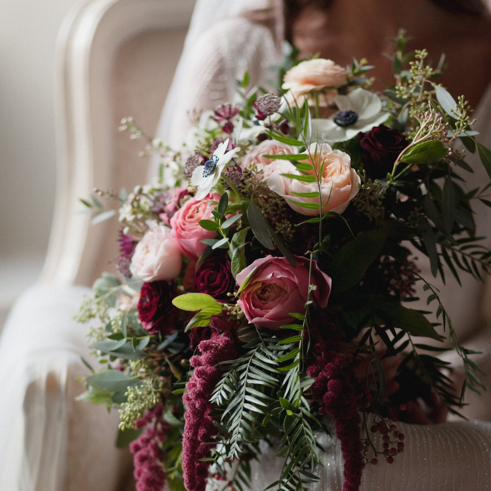 Berry, Peach and pink bridal bouquet 