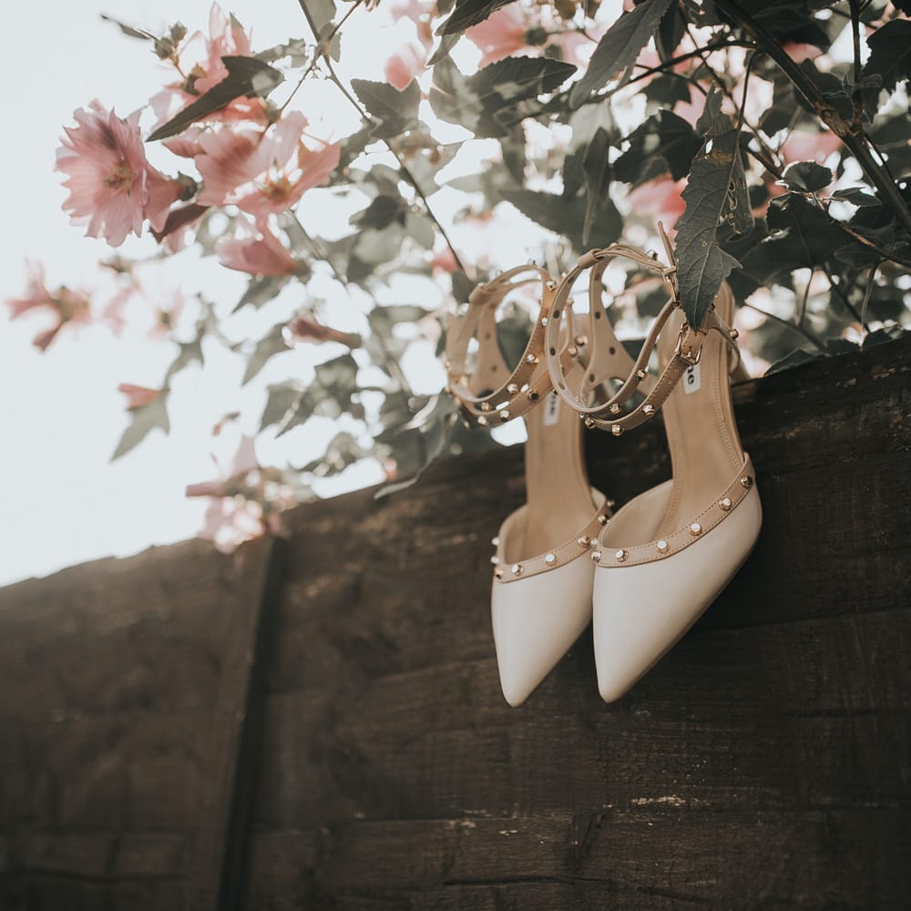 Studded neutral wedding shoes. 