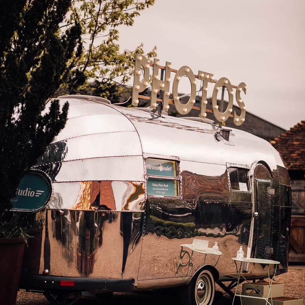 Silver Photo Booth trailer for wedding entertainment 