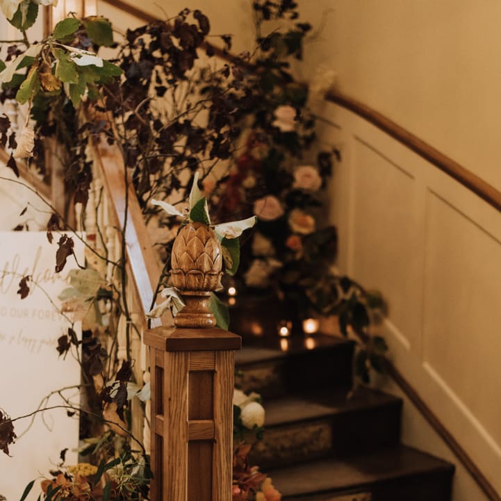 Autumnal flower bannister stair display by Floral Sistas