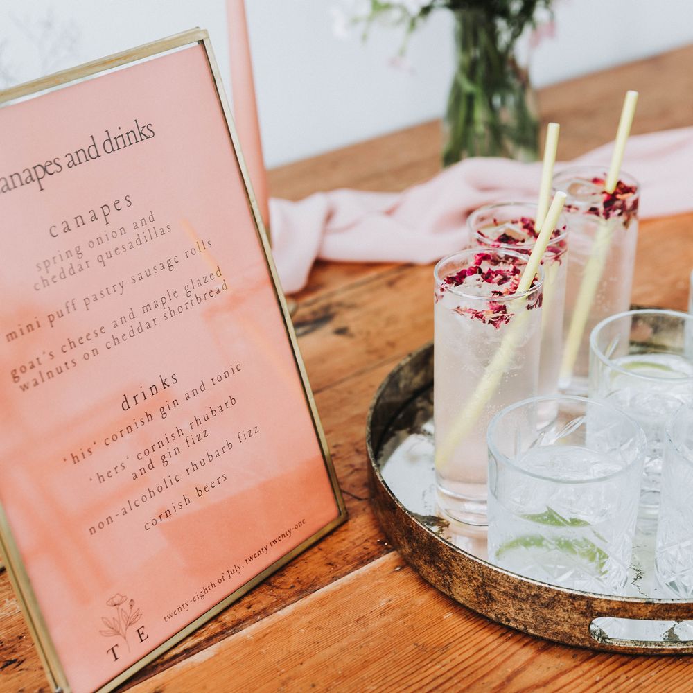 Gin his & her cocktails for wedding day complete on silver tray