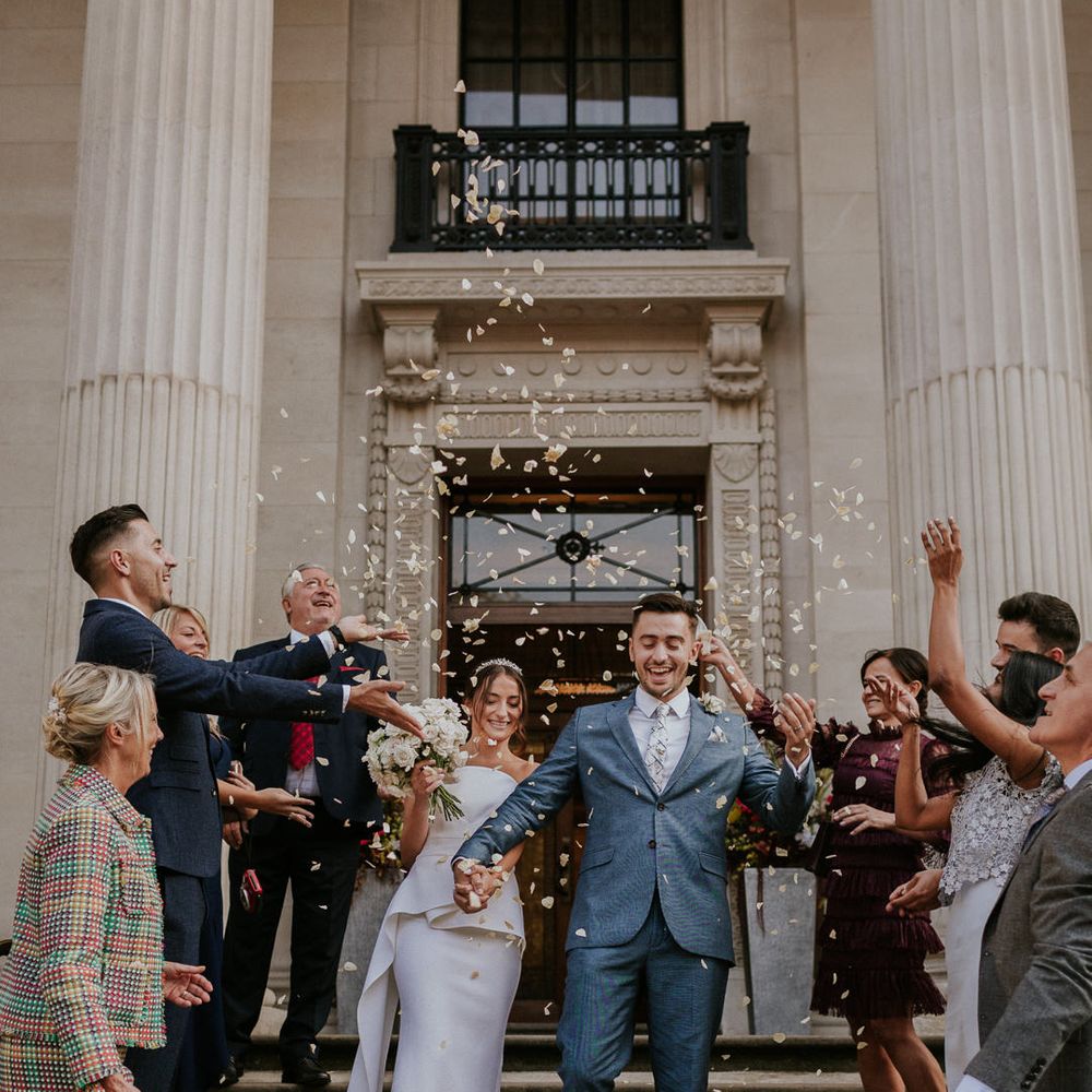 Confetti moment at Old Marylebone Town Hall micro wedding