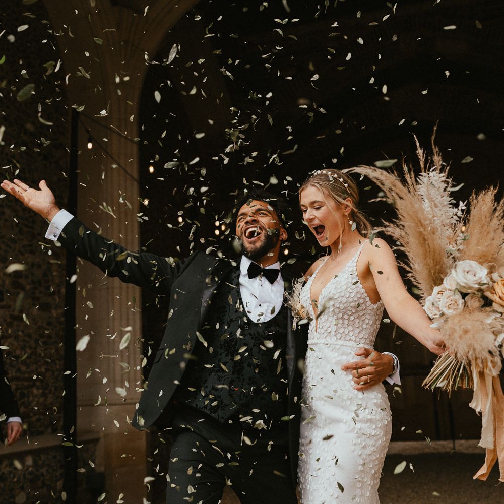 Confetti moment with dried olive leaves 