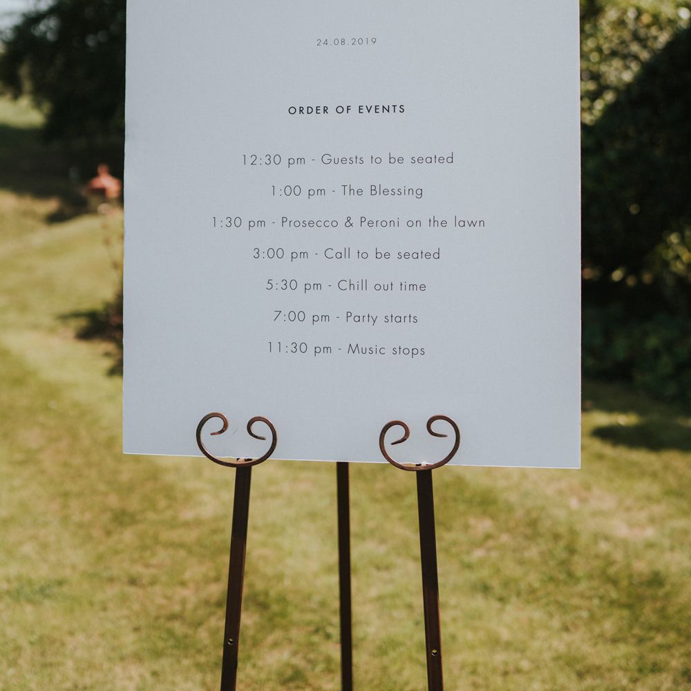 Order of events wedding sign for boho DIY wedding 
