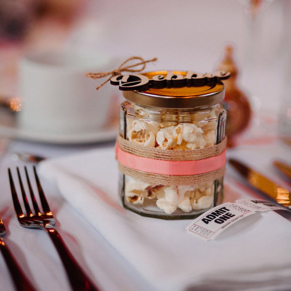 Mini jar of popcorn for the wedding favours