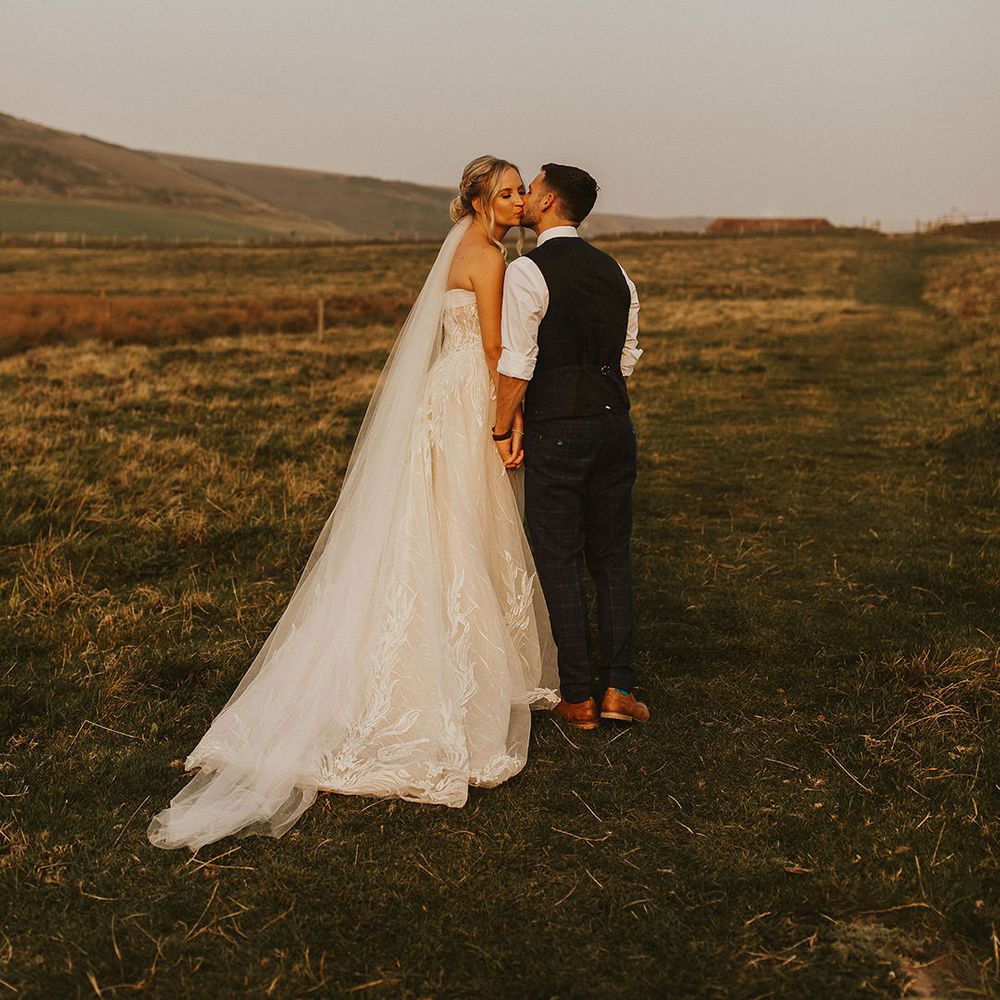 Bride and groom at East Afton Farmhouse wedding