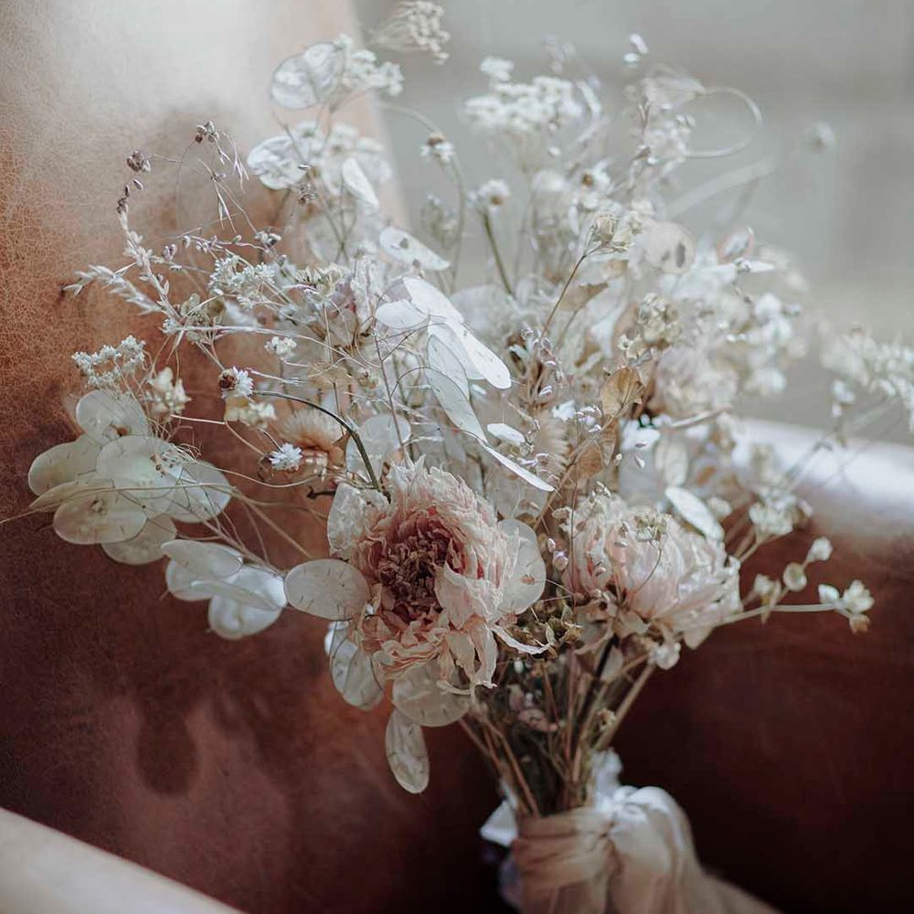 delicate dried flower wedding bouquet 