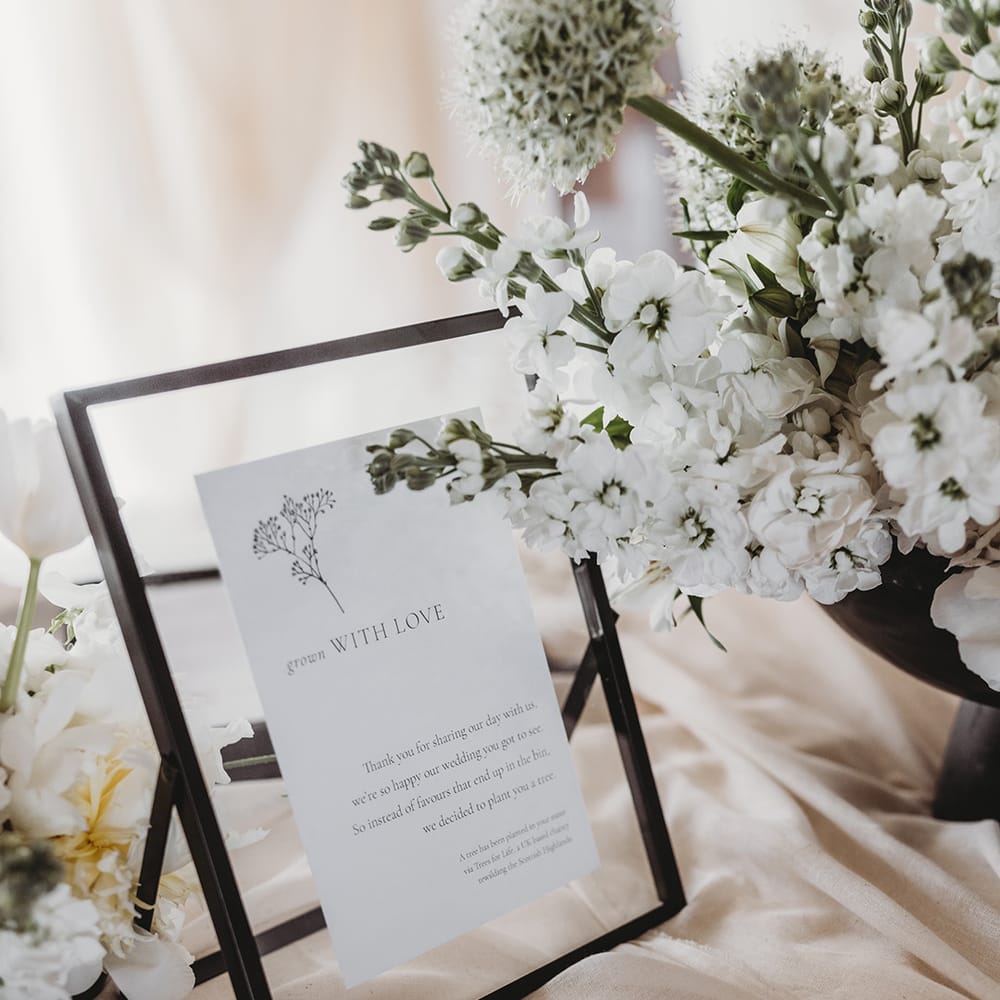 Wedding favour picture sign for donation to charity 