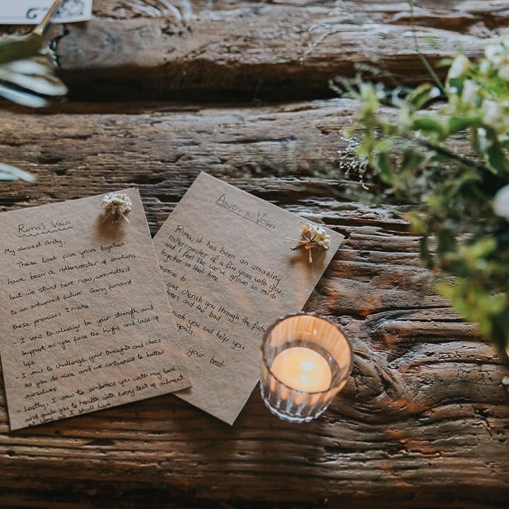 Personalised wedding vow cards for bespoke wedding ceremony 