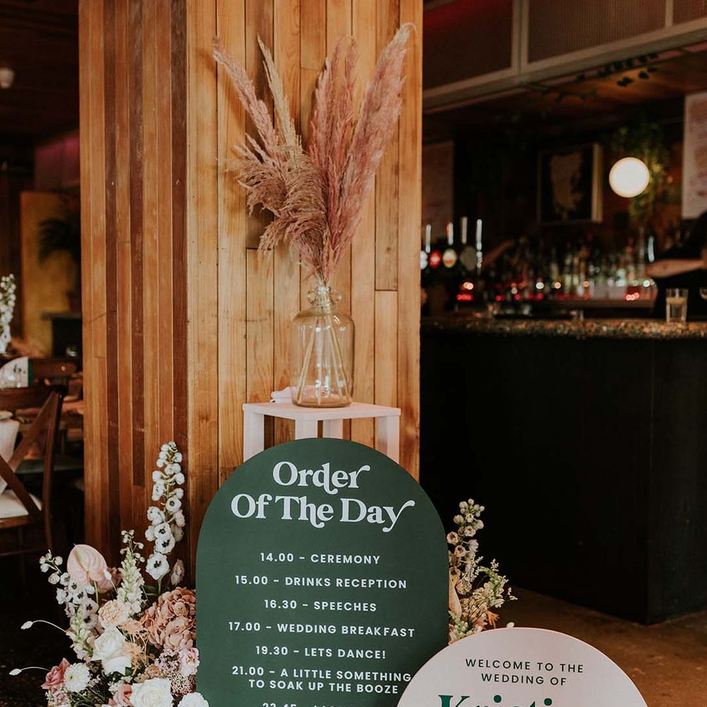 Green & white retro styled signs for Order Of The Day 