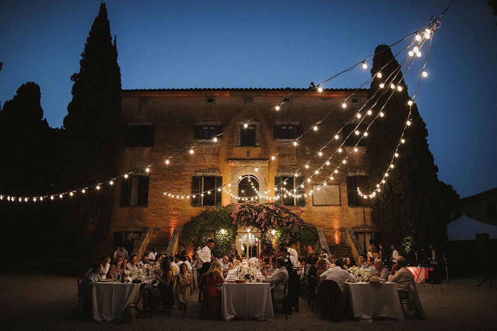 Festoons Table Wedding Altar Flowers & Embroidered Napkins at Tuscany Wedding