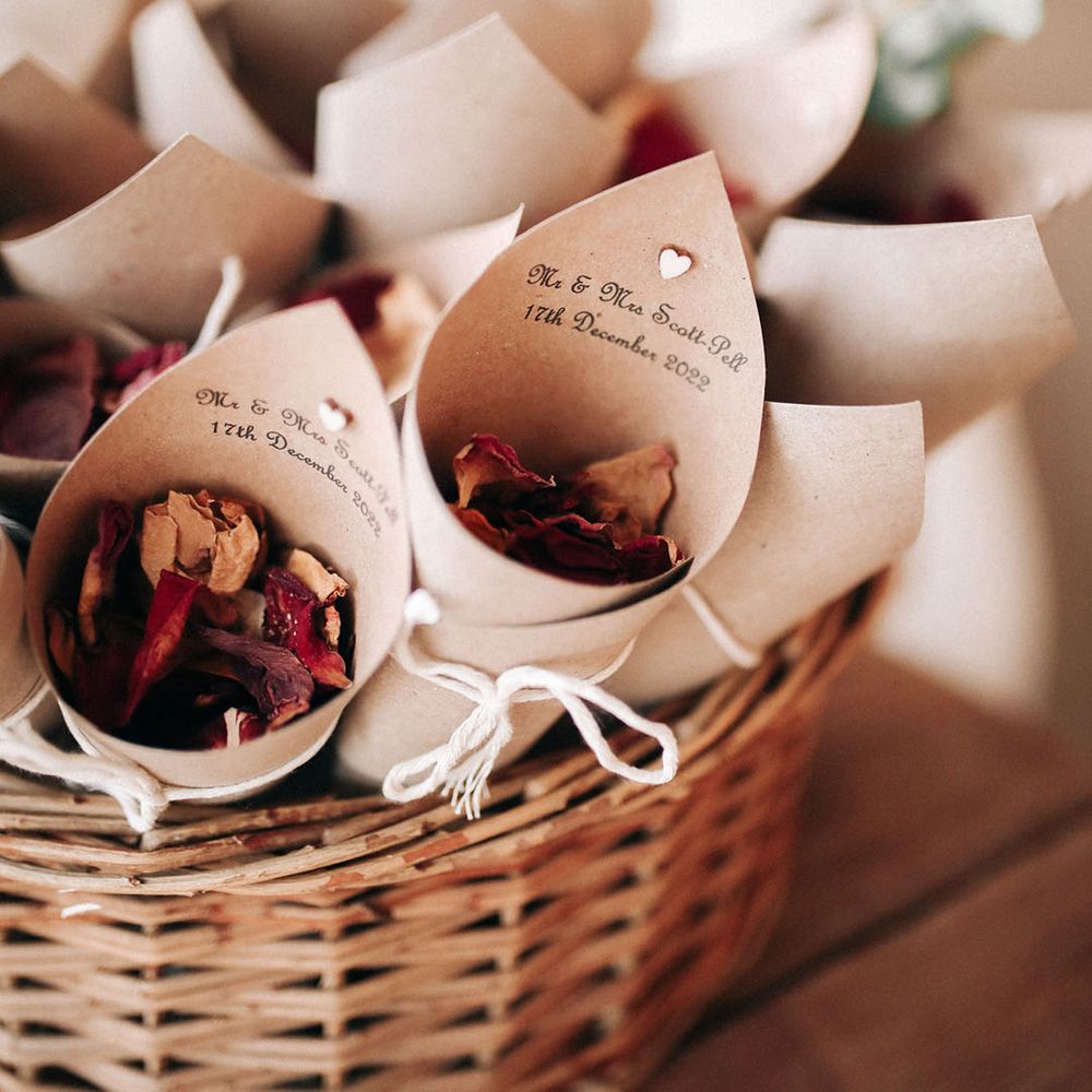 Personalised confetti cones with dried petals 