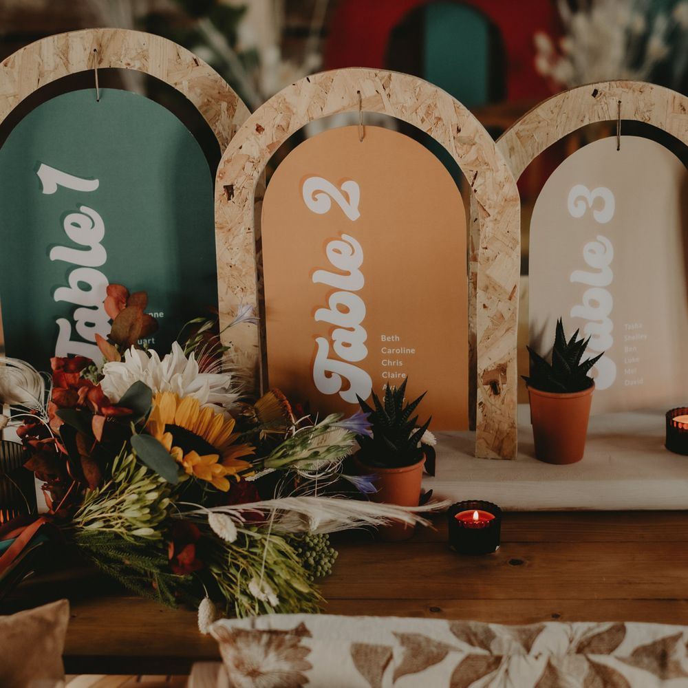 70s retro table number signs with cork 