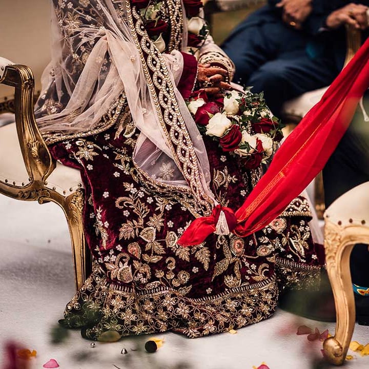 Gold sequin detailed Indian saree wedding dress 