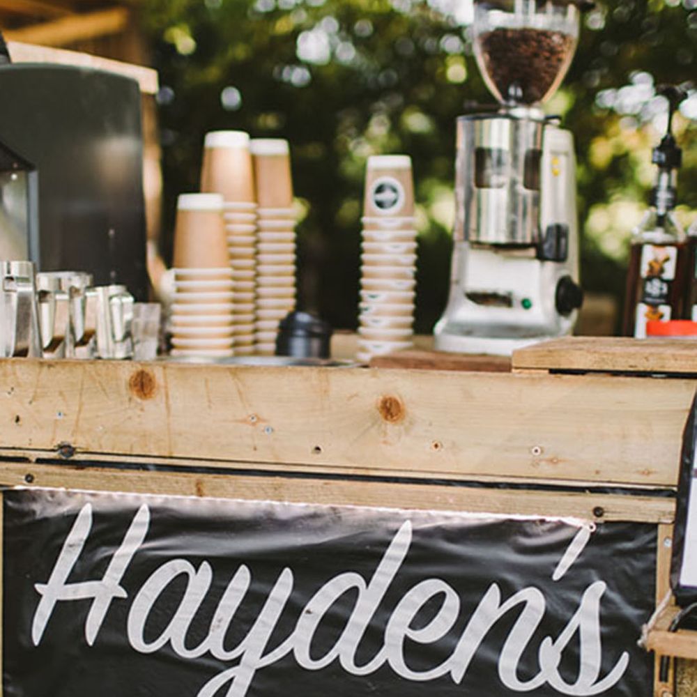 Coffee van with sustainable cups for guests to drink coffee 