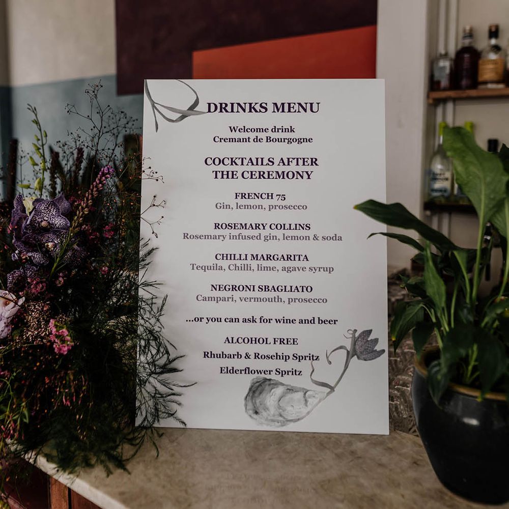 Cocktail menu for after ceremony drinks reception 