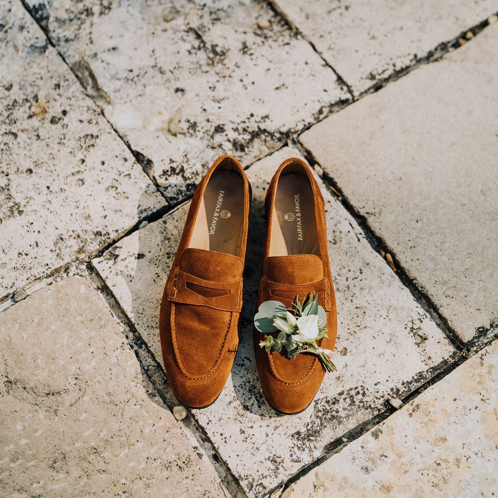 brown suede mule groom shoes 