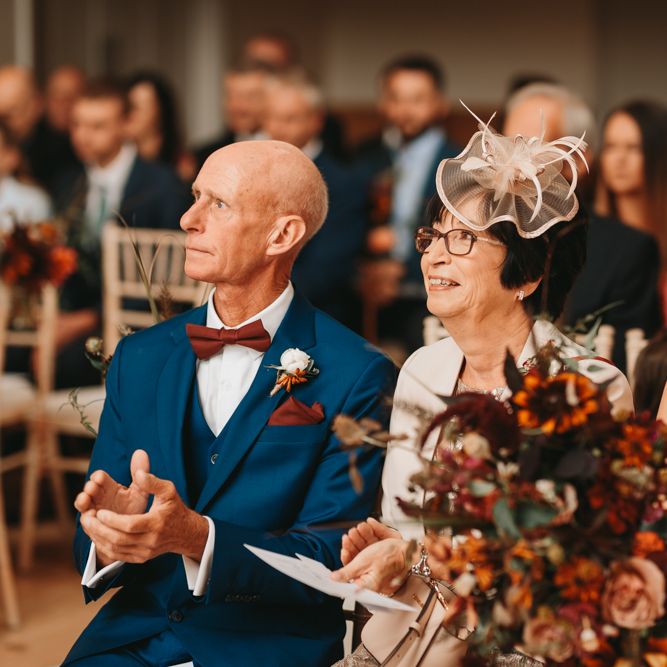 Mother and father of the bride at autumn Millbridge Court wedding