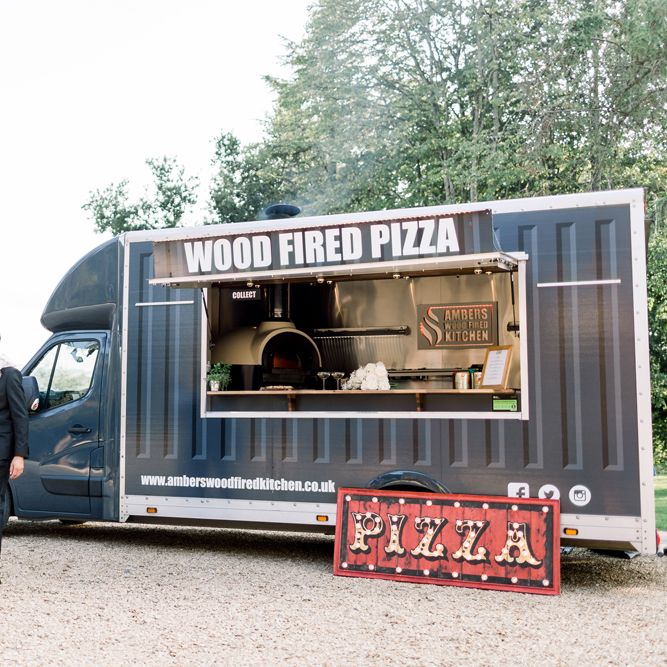 Wood fired pizza van at Summer wedding 