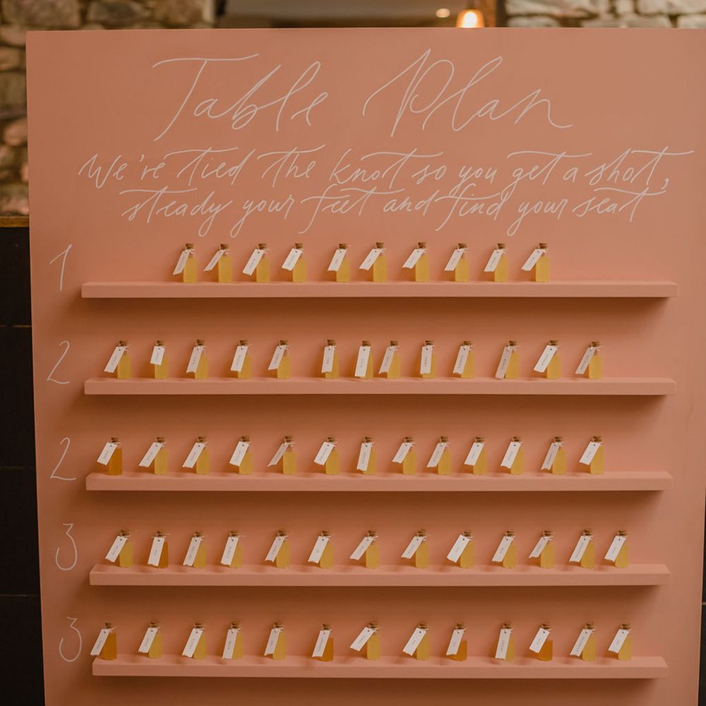 Limoncello shot table plan at Italian inspired wedding