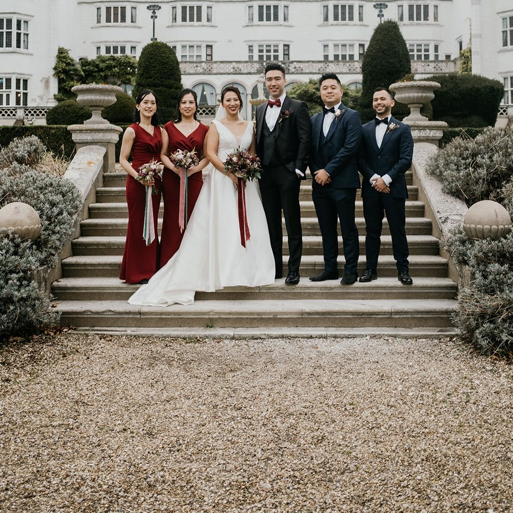 Wedding party at beautiful winter wedding