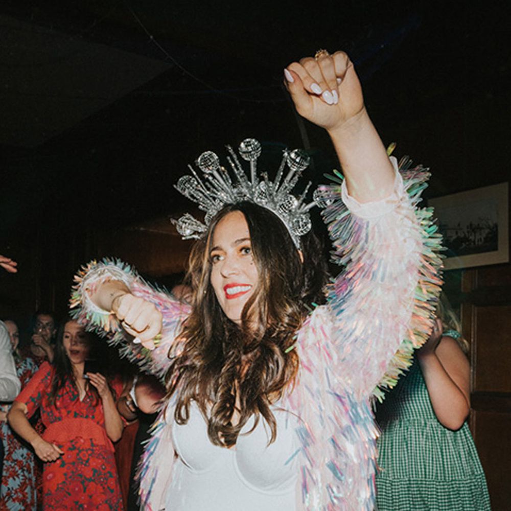 Music for weddings with guest in disco ball crown