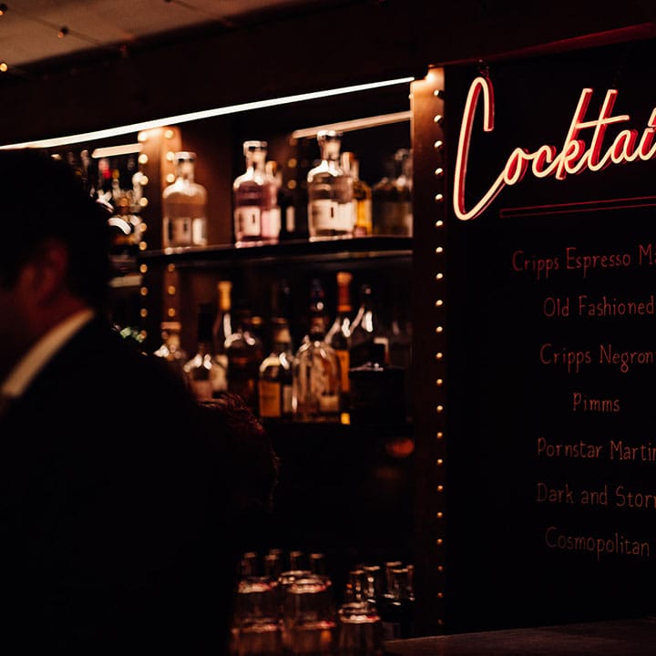 Cocktail menu for the wedding drinks at the bar 