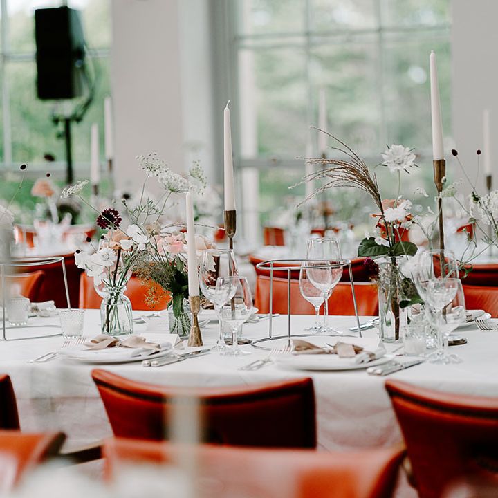 Romantic and neutral monochrome wedding table decor at Babington House wedding venue 