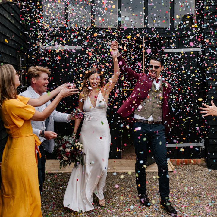 Confetti moment at High Billinghurst Farm by Epic Love Story