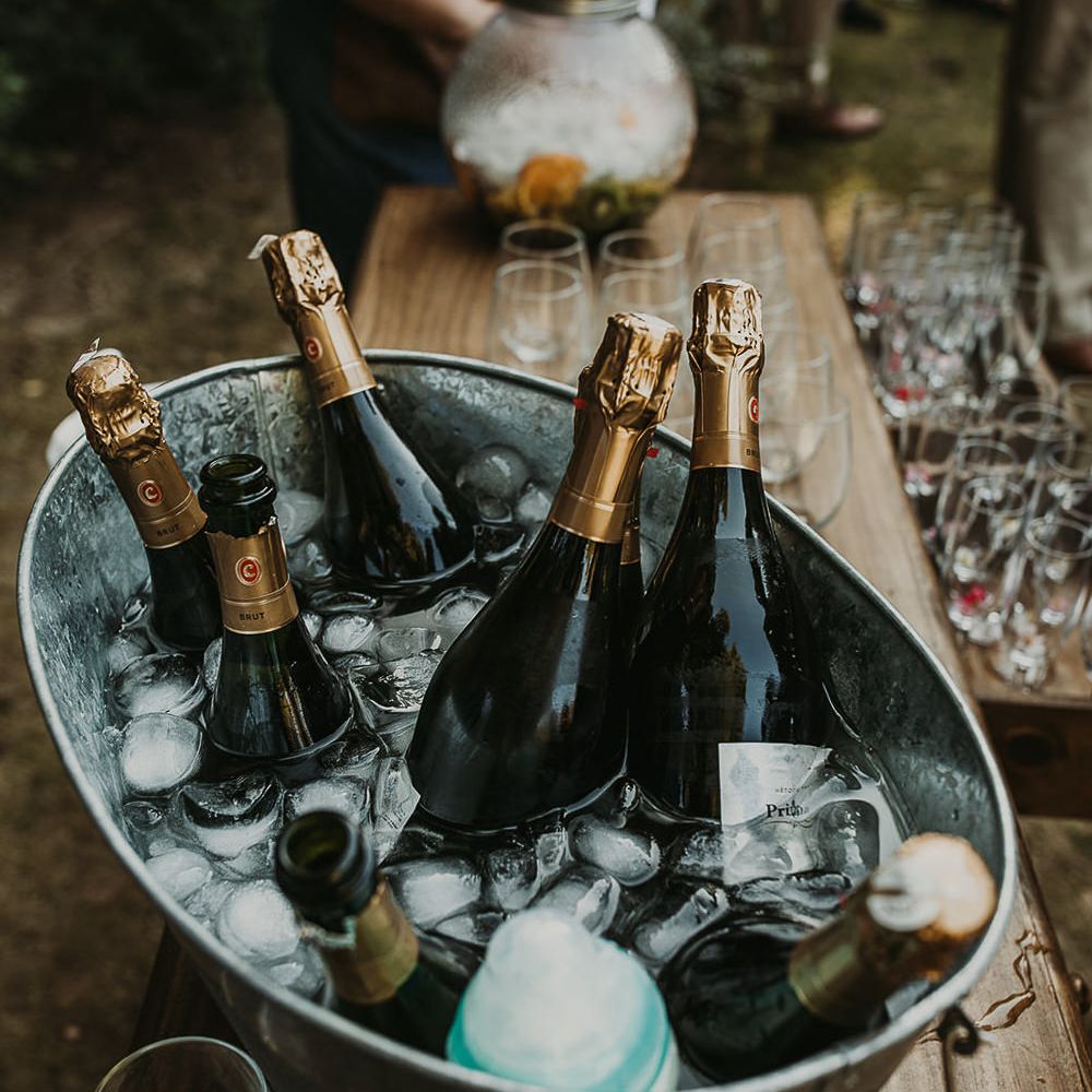Champagne bottles in a trough 