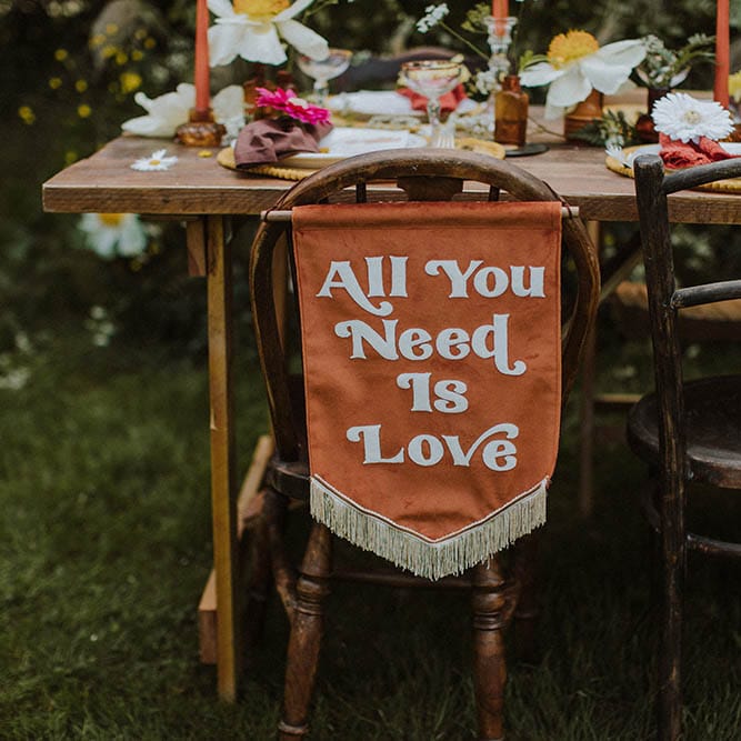 All You Need Is Love chair back fabric wedding sign 
