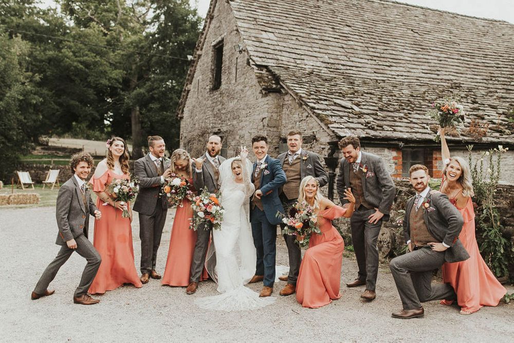 grey bridesmaid dresses with groomsmen Gray Groomsmen Suite and Neutral Bridesmaids Dresses