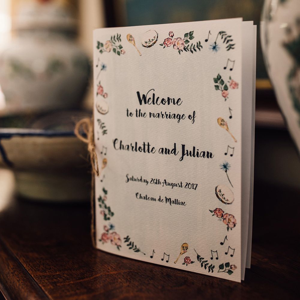 Handpainted order of service booklet for wedding guests 