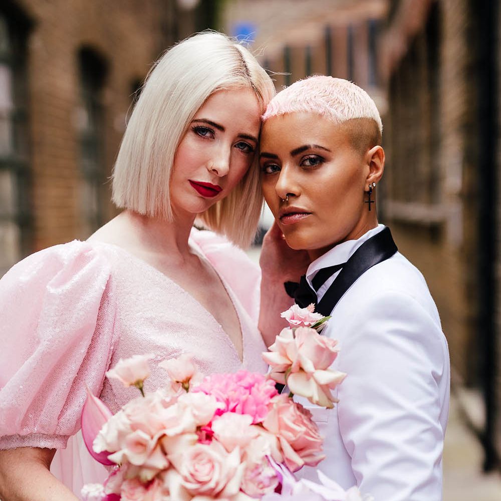 Bride and bride portrait at stylish city elopement by Kirsty Mackenzie Photography