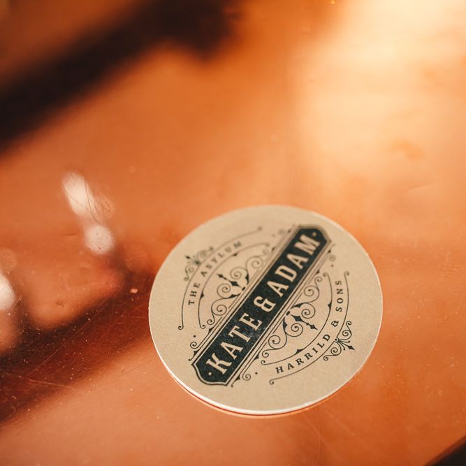 Personalised beer matts with Adam & Kate