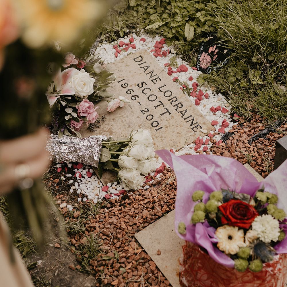 Grave of the groom's mother at the church where the wedding takes place 