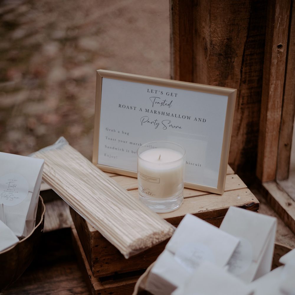 Wedding s'mores station with instructions for the wedding guests 