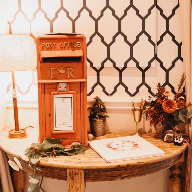 Post box card box at Millbridge Court autumn wedding 